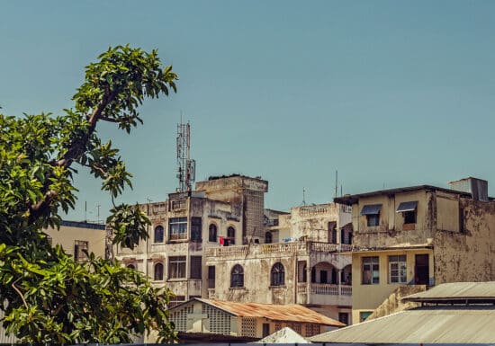 Hiring Bodyguards in Kenya. Old buildings with balconies and trees in Stone Town, Zanzibar.